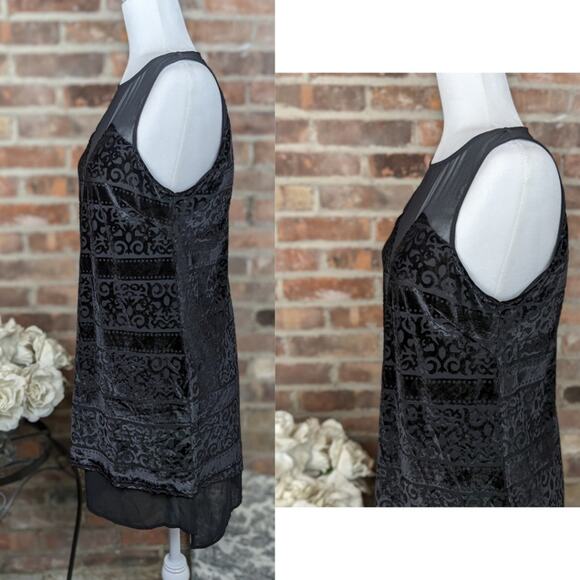ASTR Shift Minidress Small Black Burnout Flocked Velvet Sheer Keyhole Back Sexy - Picture 4 of 10